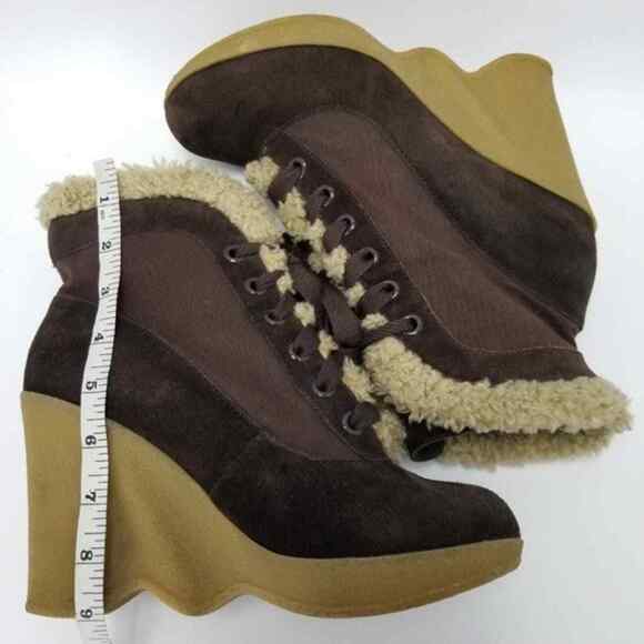 Betsey Johnson Betseyville Shearling Platform Wedge Ankle Booties Size 9 M - Picture 3 of 10